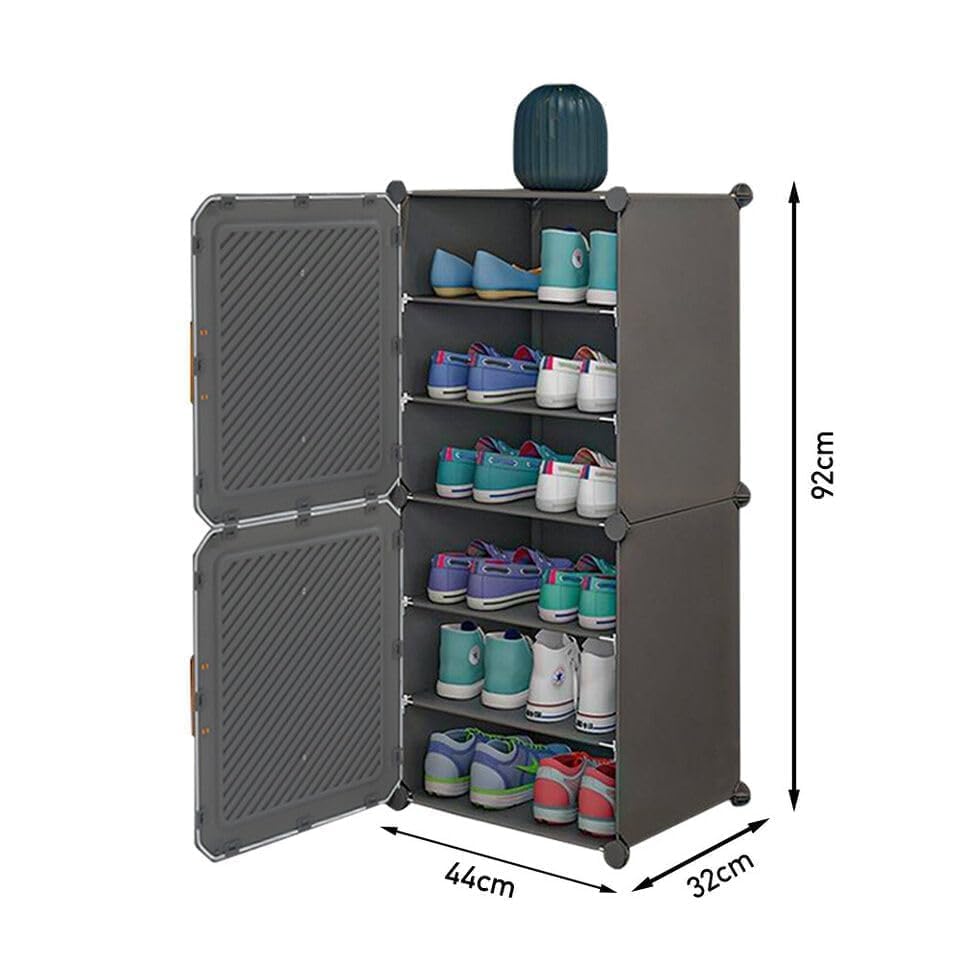 Image of Strassis Design Plastic Shoe Rack for Home with Door, 2 Door 6 Shelf | DIY Shoe Stand Organizer Cabinet for 12 Pairs Storage | Portable Slipper & Chappal Stand