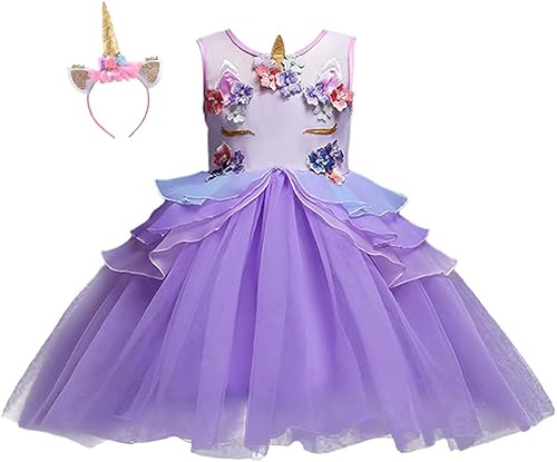 Miniatura 6 de WOCINL Disfraz de princesa de unicornio para niñas pequeñas, vestido de tul con diadema