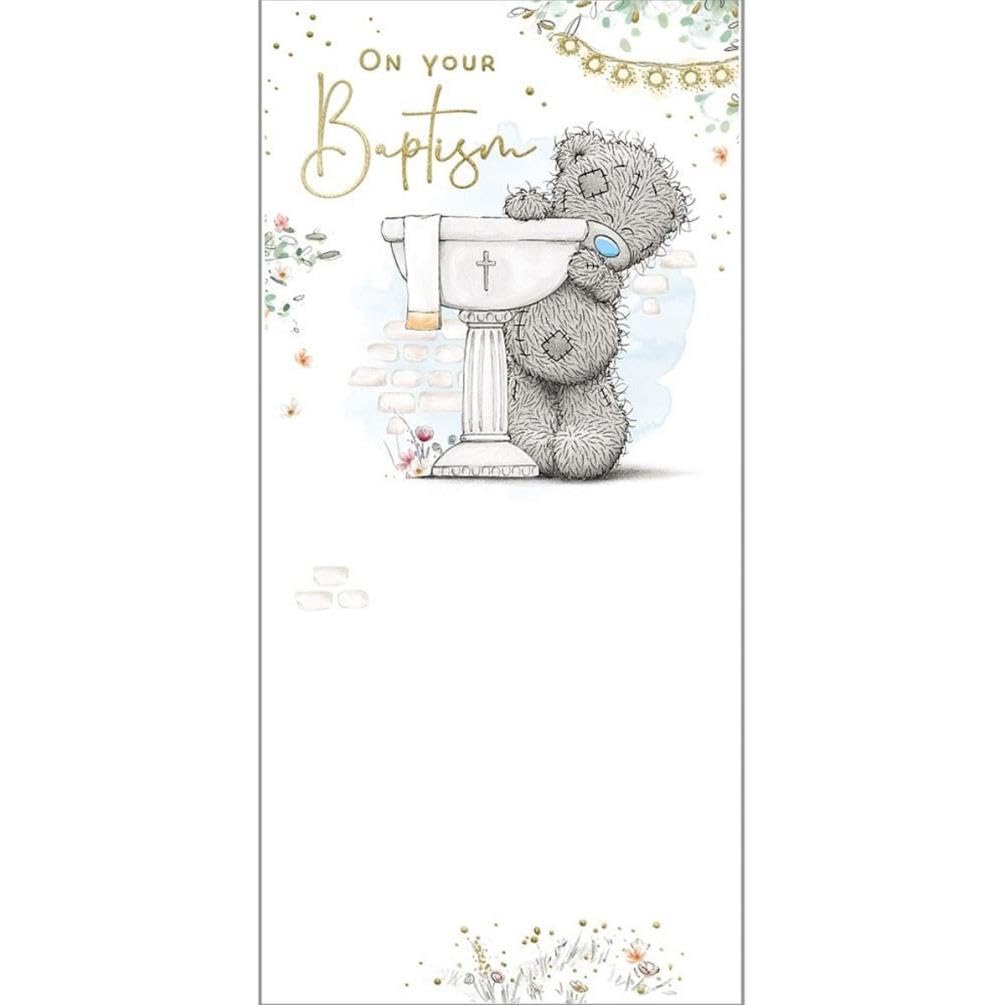 Me to You Bear On Your Baptism Card With Gold Foil Detail 4x8 inches - Official Collection