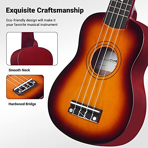 Image of ADM Ukulele for Beginners Hawaiian Wood Ukelele Kit for Kids Adult Student Starter Professional Ukalelee Pack Bundle with Free Lessons Gig Bag Strap Nylon String Tuner (Sunset, 21 Inch)