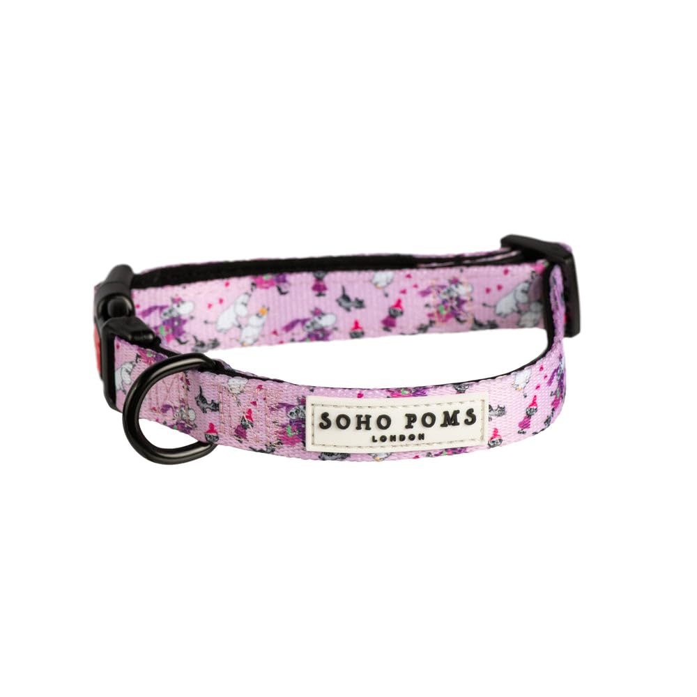 Soho Poms Moomins X Small Dog Collar | Pink Champagne | Padded Adjustable Puppy Collar, Soft Fabric XS Dog Collar for Daily Walking & Outings, Stylish Pink Dog Collars with Comfortable Fit