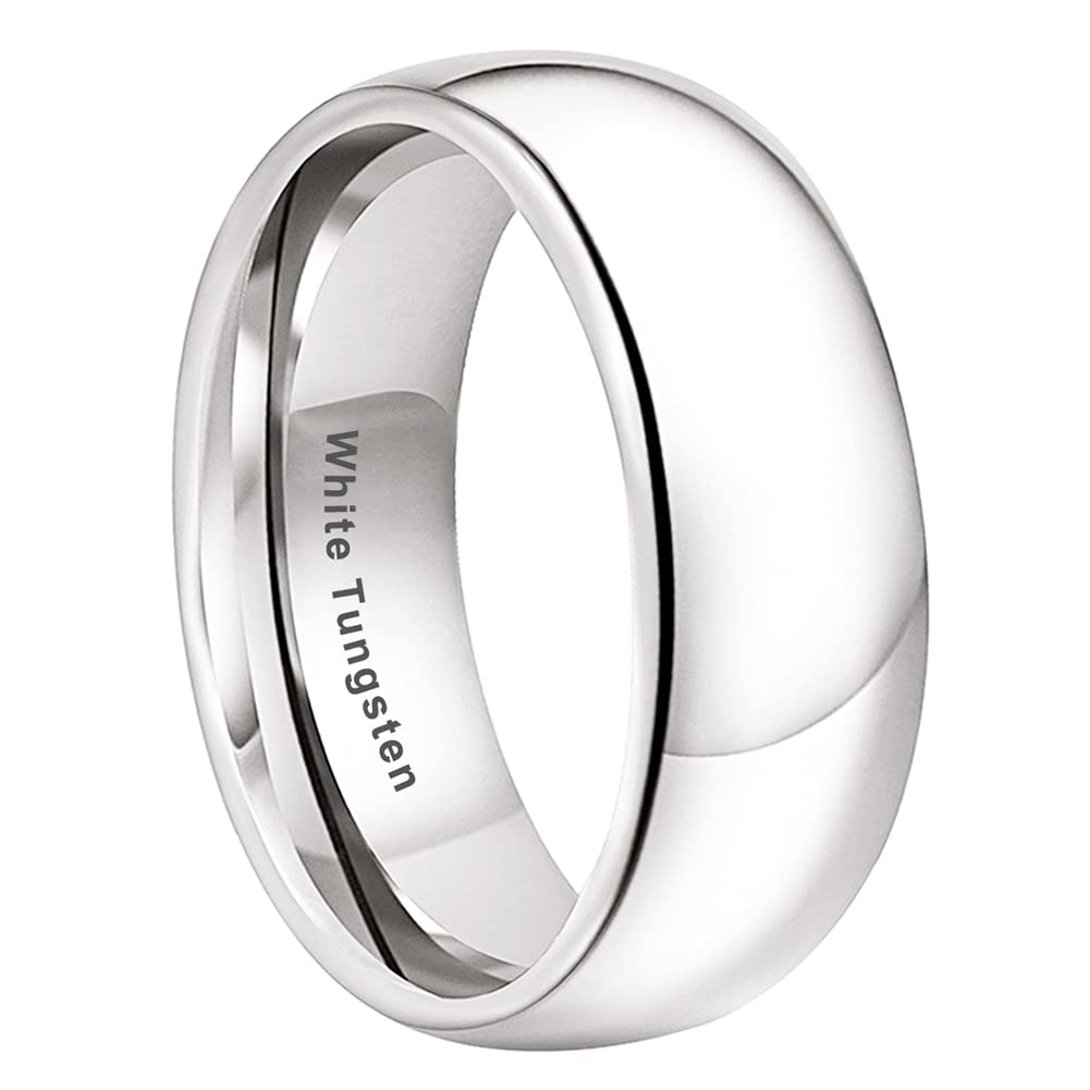 TUTISS2mm 3mm 4mm 5mm 6mm 7mm 8mm 10mm White Tungsten Rings for Men Women Engagement Wedding Bands Domed Polished Shiny Comfort Fit