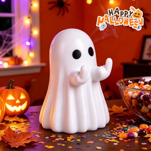 Bomivix 2pcs Halloween Ghost Figurines, Cute Tabletop Ghost Halloween Decorations, Adorable Resin Ghost Statues for Home Office Shelf Mantel Holiday Party Décor - image 7