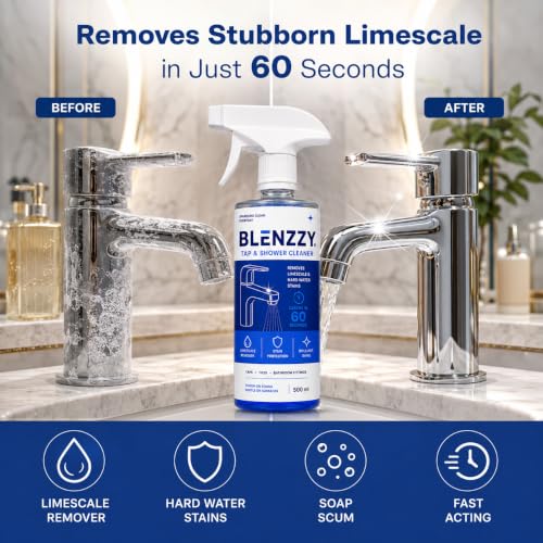 Image of Tap & Limescale remover Spray 500ml | Limescale & Hard Water Stain Remover | Instant Restores Shine to Taps, Faucets, Shower Heads, Wash Basins & Bathroom Fixtures