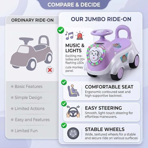 Image of Kids Ride-On Push Car with LED Lights & Steering Wheel - Toddler Ride On Toy Car with Music, Storage Seat & Backrest, Indoor Outdoor Ride Toy for Boys & Girls (Ages 1.5-3)