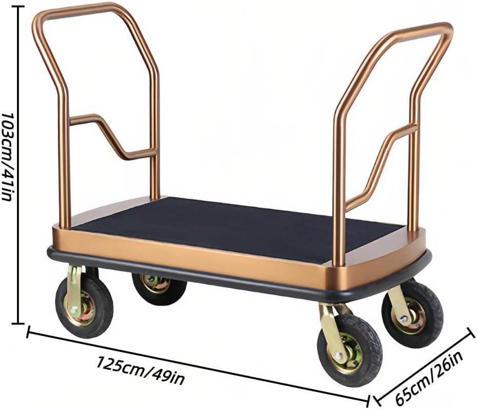 Hotel Luggage Cart, Stainless Steel Trolley, Airport Luggage Handling Trolleys, with Carpeted Base and Silent Wheels, for Luggage Transport