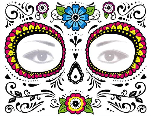 Day of Dead Face Tattoos, 6-Sheet Sugar Skull Tattoos Temporary Stickers and 3-Sheet Fake Floral Black Skeleton Web Full Face Mask Tattoo for Women Girls Kids Holloween Face Makeup - Image 3