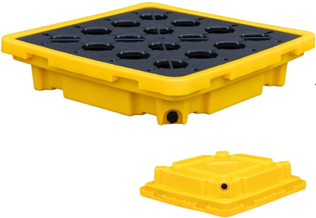 Base de polietileno para bidones en zonas de mantenimiento con desagüe de seguridad de 49x35cm