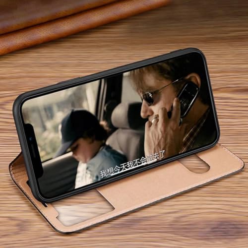 Étui en cuir pour iPhone 16 Pro Max noir chic avec fenêtre de protection