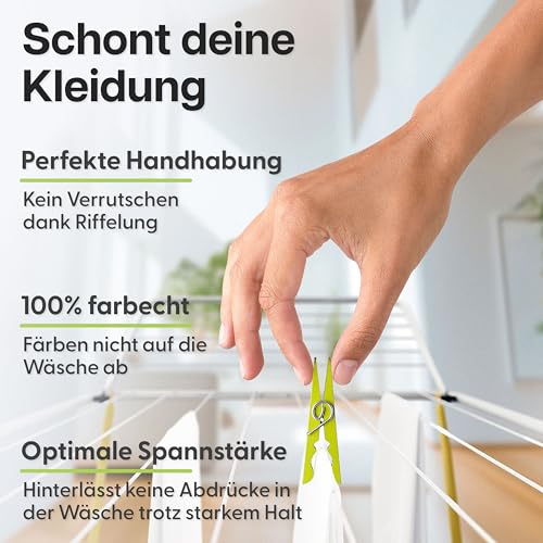 Luna® Wäscheklammern Plastik 50 Stück - Made in Austria - Wäscheklammer aus recycelten UV beständigen Kunststoff - Klammern ohne Abdruck - Clothespins - 100% Farbecht - Nachhaltig - Grün & Pink