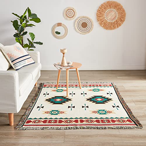 Touchat Native American Blanket Boho Throw Blanket For Sofa And Bed, Mexican Decorative Farmhouse Blanket, Southwest Decor Woven Blanket, Aztec Throw Blankets Bohemian With Tassel(Beige,50×60 Inch) #TOP3