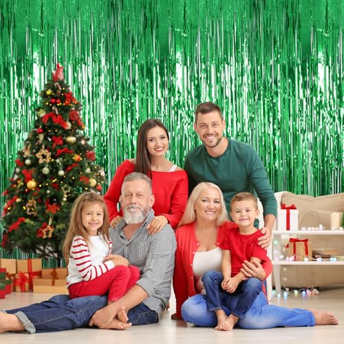 Image of Green Curtains Fringe Backdrop Streamers Party Decorations 2Pack 3.3 * 8.2FT Saint Patrick's Day Decorations Tinsel Backdrop Curtains Photo Booth Props for Birthday Party Decorations