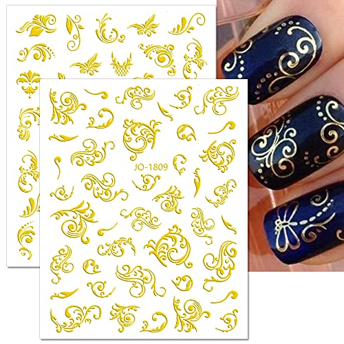Dornail 8 Sheets Bronzing Retro Flower Vine Pattern Nail Stickers 3D Holographic Laser Lace Bohemian Nail Decals Self Adhesive Sticker Diy Nail Design Nail Art Decoration #TOP2