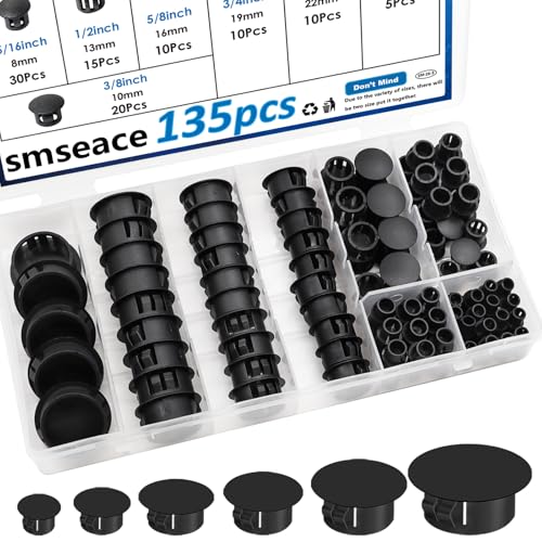 smseace 135Pcs Nylon Plastic Hole Plugs 8-Sizes Industrial Hardware Biscuits & Plugs for Round Holes 1/4