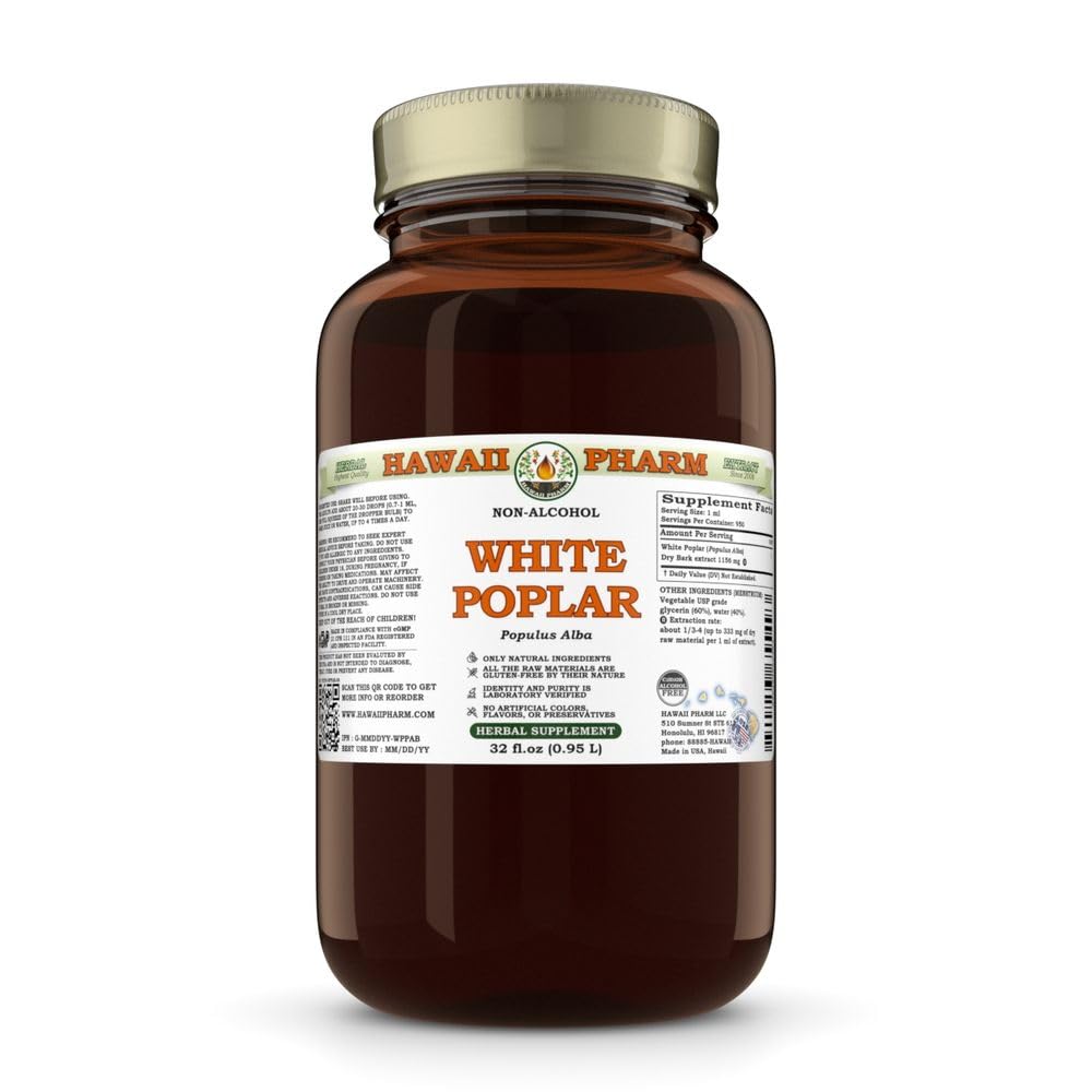 Hawaii Pharm White Poplar Bark Alcohol-Free Extract, 32 fl oz 32 Ounce Unfiltered