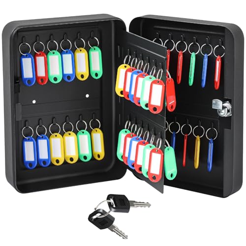 Ripeng 48-Keys Steel Key Lock Box - Wall Mount Key Cabinet with Colorful SecureTags & Hooks Keys...