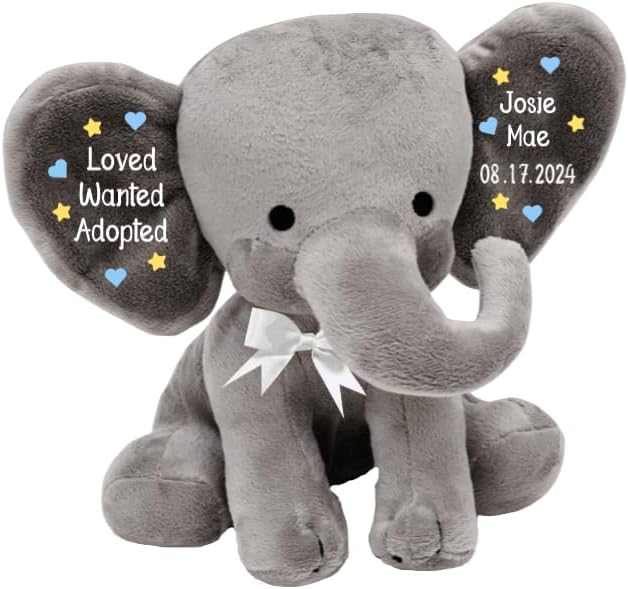 Wanted, Loved, Adopted - Adoption Celebration Gift - Personalized Plush Elephant Adoption Keepsake