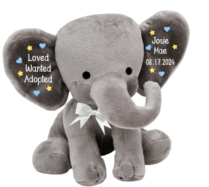 Wanted, Loved, Adopted - Adoption Celebration Gift - Personalized Plush Elephant Adoption Keepsake