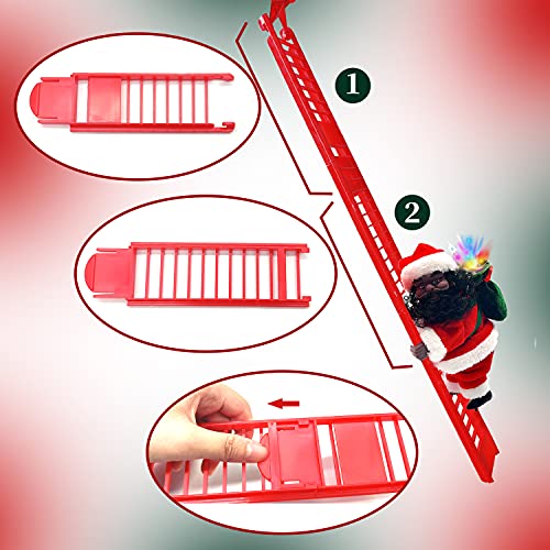 Electric Climbing Ladder Santa Claus African American Santa Climbing Ladder With Music Funny Singing Climbing Santa, Decor For Christmas Tree Hanging Ornament Xmas Gift #TOP3