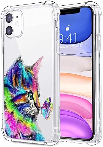 MAYCARI for iPhone 11 Case Cat and Butterfly, Cute Animal Pattern Design Clear TPU Phone Cases Soft Flexiable Slim Protective Cases, Anti-Scratch Shock Absorbing