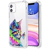 MAYCARI for iPhone 11 Case Cat and Butterfly, Cute Animal Pattern Design Clear TPU Phone Cases Soft