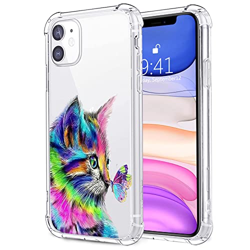 Maycari For Iphone 11 Case Cat And Butterfly, Cute Animal Pattern Design Clear Tpu Phone Cases Soft Flexiable Slim Protective Cases, Anti-Scratch Shock Absorbing #TOP5