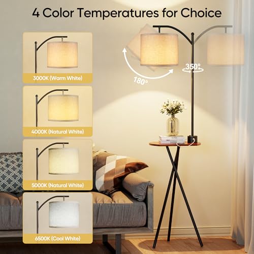 ROTTOGOON Floor Lamp with Table, End Table Lamp with Remote Control and Charging Station(USB A & Type-C & AC Port), 4 Color Temperatures, Floor Lamps for Living Room, Bedroom and Home Office,Black — view 2
