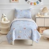 Parure de lit pour tout-petit en coton DuShow, ensemble de housse de couette et de taie d'oreiller bleue pour voiture, pour lit de bébé, ensemble de literie réversible pour tout-petit de type junior