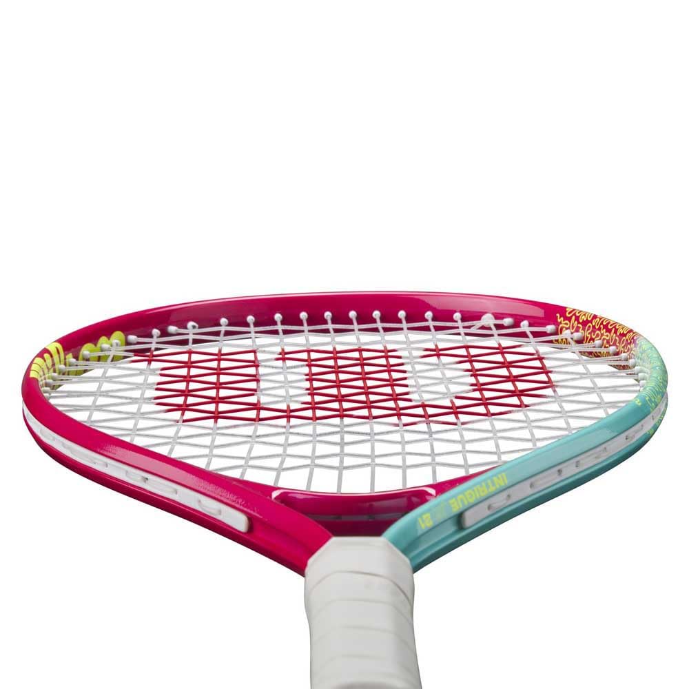 Wilson Intrigue Jr 21,Raquette de Tennis, Cadre Léger pour Prise en Main Facile, Performance pour un Jeu Stable et Coups Puissants, Cordage Adapté au Bras, Couleur :Rouge/Teal, Taille : 21