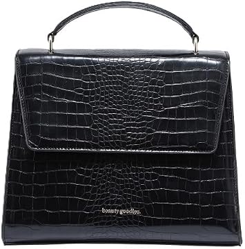 BEAUTYGOODIES Stylish Black Croc Lunch Bag for Women, Medium, Black Cute Insulated Lunch Box, Professional and Chic Lunch Bag for Working Women, Teacher, Nurses, a Great Gift!