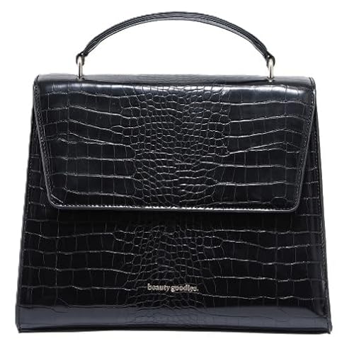BEAUTYGOODIES Stylish Black Croc Lunch Bag for Women, Medium, Black