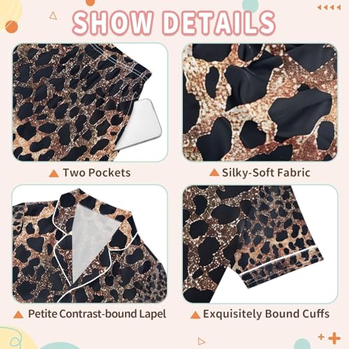 senya Glitter Leopard Design Satin Summer Pajama Sets Silk Short Sleeve Button Down Sleepwear3