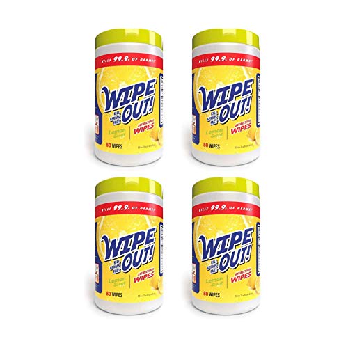 WIPE OUT Anitbacterial Wipes Lemon Scent 80 Wipes (4 Pack) 320 Wipes Total Sanitizing Household Wipes Bulk Disinfectantâ€¦