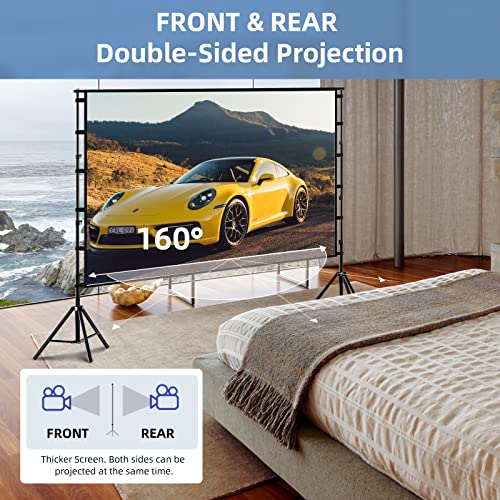 Image of TOWOND Projector Screen and Stand, 120 inch Outdoor Projection Screen, Portable 16:9 4K HD Rear Front Movie Screen with Carry Bag Wrinkle-Free Design for Home Theater Backyard Cinema