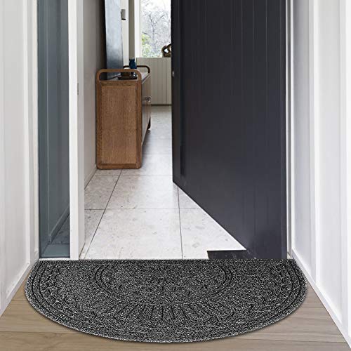 Mibao Door Mat Outdoor Indoor, 23.5" x 35.5", Half Round Door Mats, Non-Slip Front Door Mats Outdoor, Dirt Trapper Welcome Mats for Front Door, Back Door, Shoe Scraper, Grey