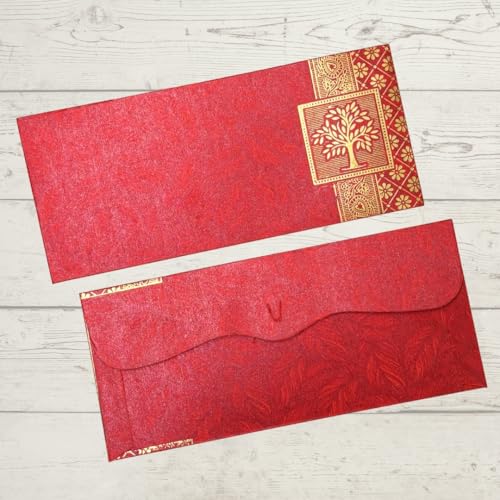 Image of Pack of 100, Rectangle Shape Metallic Paper Shagun Envelopes for Gifting Sagan Lifafa Wedding Occasion Cash Money, 18 X 8 cm, Multicolored 5 Colours of 20 Each - Gold Tree Design