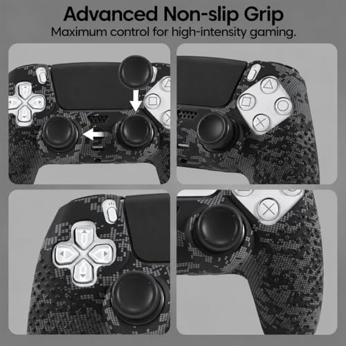 Image of Meyaar for PS5 Controller Cover Case, Anti-Slip Silicone Cover Skin Compatible with PS5 Dual Sense Controller with Thumb Grip Caps, Controller Sticker (Camo Black)