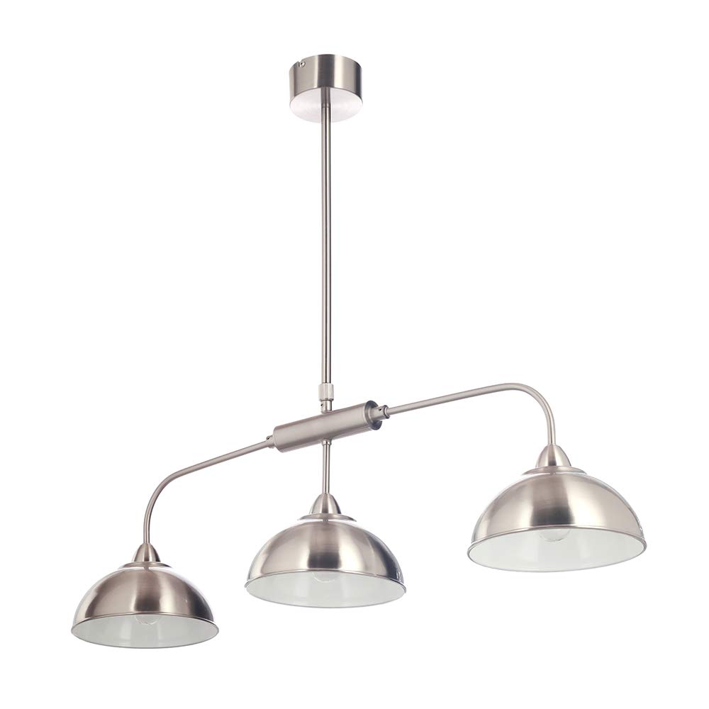 LITECRAFT Storr Ceiling Pendant Bar Industrial Style Diner 3 Arm - Satin Nickel