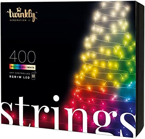 Twinkly Strings – App-Controlled LED Christmas Lights with 400 RGB+W (16 Million Colors + Warm White) LEDs. 105 feet. Green Wire. Indoor and Outdoor Smart Lighting Decoration