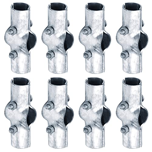 8 Pack 1-3/8\" x 1-3/8\" Line Rail Clamp for Chain Link Fence, Galvanized Steel Boulevard Clamps, Greenhouse Cross Grid Pipe Connector, 3 Way Tube Fitting