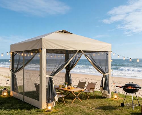 MOMOKOVA 10x10 Pop Up Canopy Tent with Netting,Outdoor Portable Instant