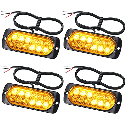 EYPINS 4X 12 LED Frontblitzer, Blinklicht Stroboskop Warnlicht Warnleuchte Notfall Warnung Blitzer Dash Strobe 48W 18 Blinkmodi für 12/24V Truck Traktor LKW Auto Emergency Gabelstapler, E57, Orange