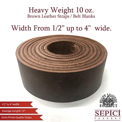 Sepici Leather Strap Brown 1/2" Inch To 4" Wide, 60-70 Inches Long (Heavy Weight) (4") #TOP1