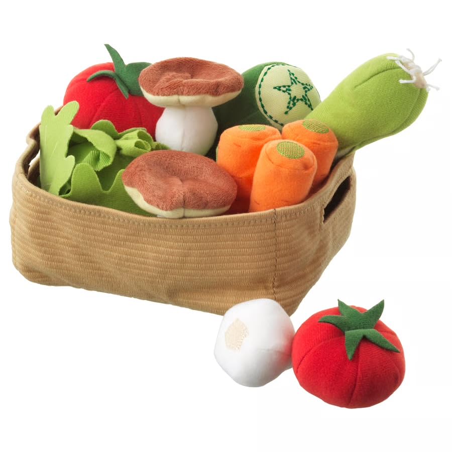 Bobzo 14-Piece Play Vegetables Set – Soft Pretend Food Toys for Kids Kitchen & Role Play | Washable Plush Vegetables for Toddlers | Educational Toy for Imaginative Play & Fine Motor Skills, Ages 3+