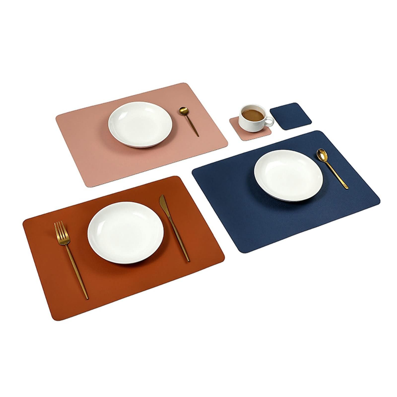 Manteles Individuales 8 PCS,43 x 30 CM,Salvamantel Individual Cuero PU Color Sólido con Doble Cara Mantel Individual Rectangular Café Beige Blanco