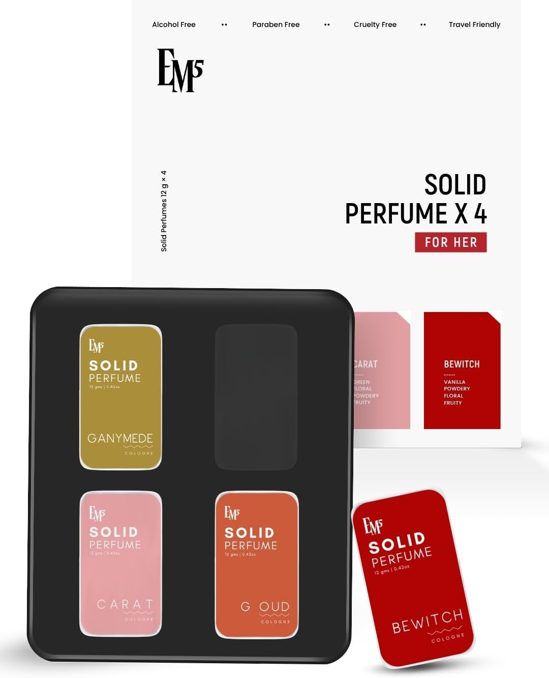 EM5 Solid Perfume Set for Women | Alcohol Free | Floral Powdery | Long Lasting