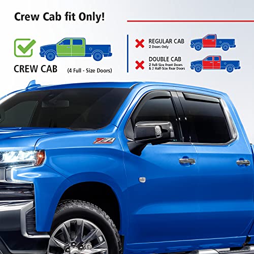 Goodyear Shatterproof In-Channel Window Deflectors For Chevrolet (Chevy) Silverado/Gmc Sierra 1500 2019-2023 Crew Cab,Rain Guards,Window Visors,Vent Deflector, Truck Accessories,4Pcs- Gy003415Lp #TOP2