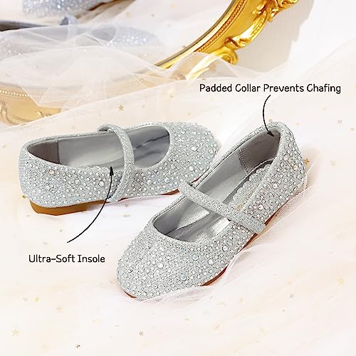 Dream Pairs Muy-Shine-Inf Mary Jane Girls Rhinestone Studded Slip On Ballet Flats Toddler New Silver Size 4 #TOP3