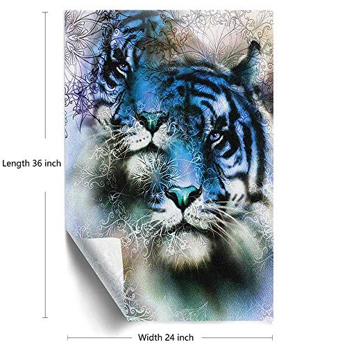 Animal Frosted Window Film Window Privacy Film, 2 Tiger Safari Cat Wild Furious Life Big Animals Artwork Print Window Sun Block For Home Uv Blocking Privacy, 24 X 36 Inch, Whiteblack #TOP1