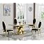 Gold & White Faux Marble Table + 4 Black Chairs (Oval Shaped)